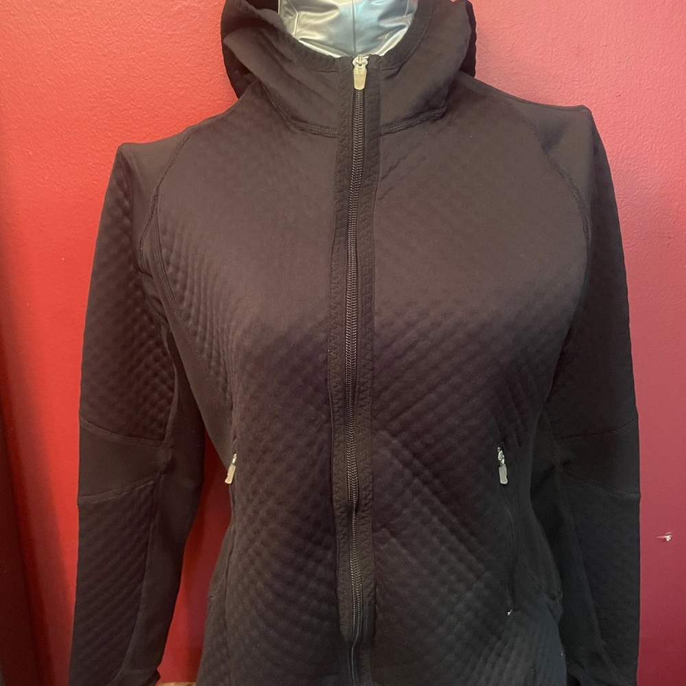 Nike Sphere Small Black Full Zip Drop Back Hooded Sweatshirt Zippered Pockets